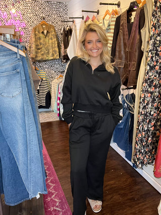 Two Piece Black Set with Duck Camo Stripe