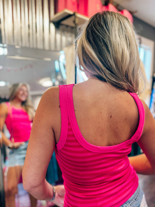 The Daily Stripe Tank Top-Aloha Pink