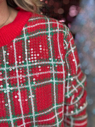 Christmas Plaid Clear Sequin Sweater