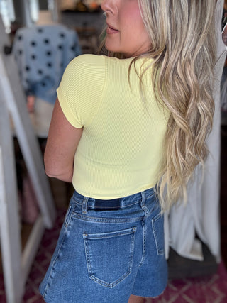 Ribbed Crop Baby Tee-Pale Lemon