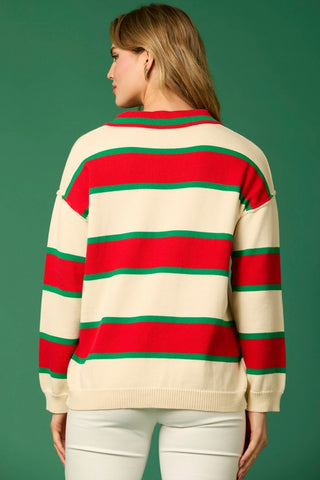 Christmas Casual Red and Green Stripe Top