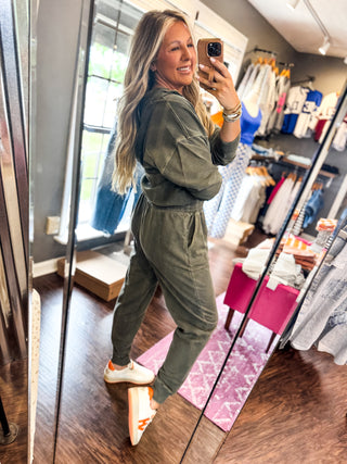 Oh So Comfy Olive Jumpsuit