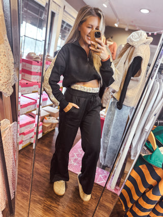 Two Piece Black Set with Duck Camo Stripe