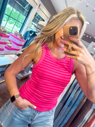 The Daily Stripe Tank Top-Aloha Pink