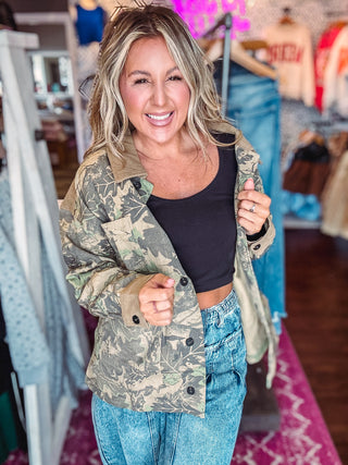 Leaf Camouflage Casual Shacket -Beige