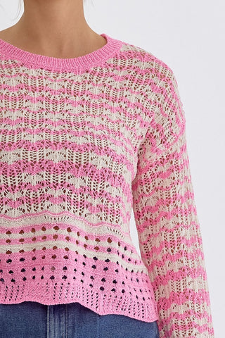 Touch Of Playfulness Pink Knit Sweater Top