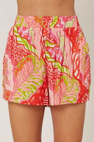 Say Aloha Red Tropical Gauze Shirt/Shorts Set