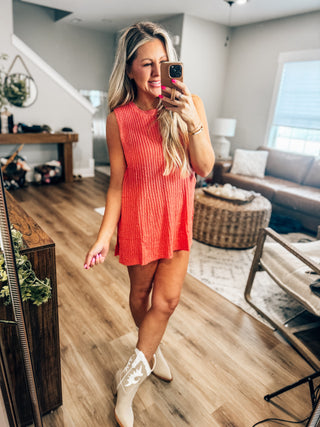 Knit Sweater Comfy Top & Shorts Set-Coral