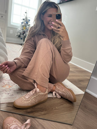 DOORBUSTER Love This Way Half-Zip Sweatshirt-Taupe