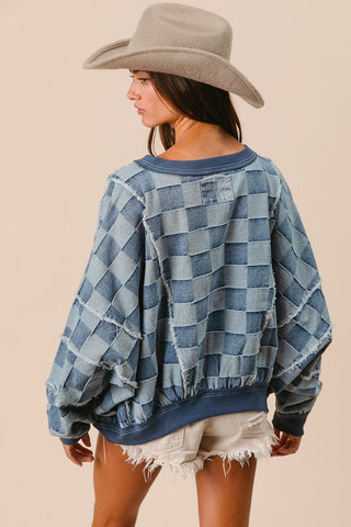 Just Being Trendy Denim Gingham Top