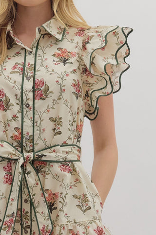 Fall In Love Floral Print Flutter Sleeve Mini Dress