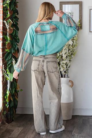 Oli&Hali Teal Blue Mesh Pullover Top