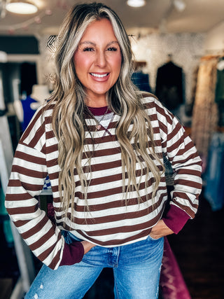 Give Me Comfort Brown/Cream Stripe Sweatshirt