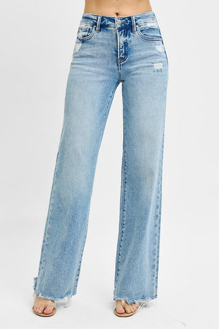 Risen Tummy Control Mid Rise Wide Jeans -Light