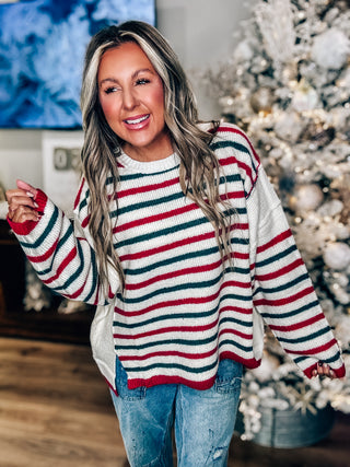 Here For Christmas Slouchy Sweater Ivory/Red/Green