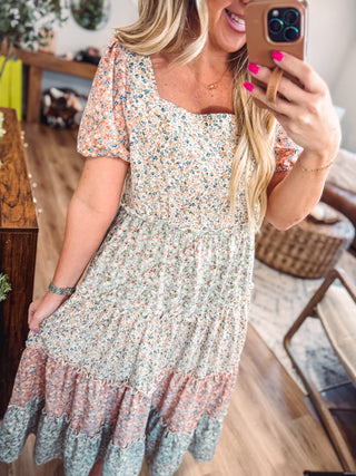 Effortlessly Flattering Pastel Patchwork Midi Dress