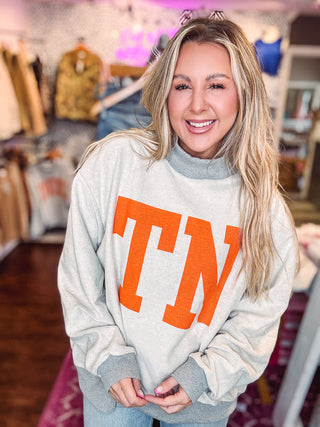 ‘TENNESSEE & TN' Reversible Mock Neck Floral Print Sweatshirt-Grey