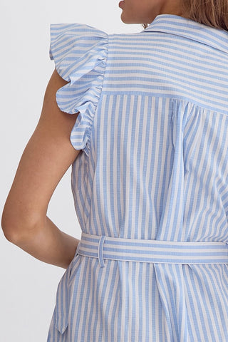 When In Seaside Blue And White Striped Midi Dress