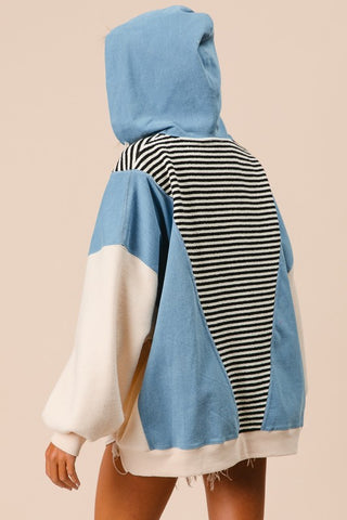 Off White Stripe and Denim Hoodie Top