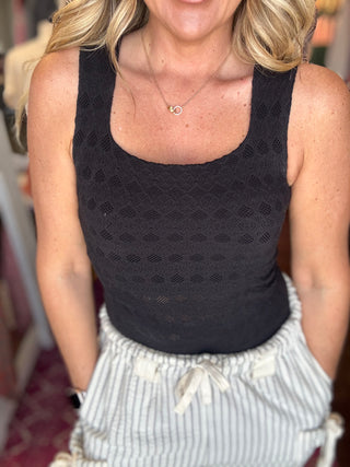 Double Layered Lace Tank-Black