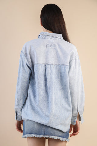 Mineral Washed Soft Denim Striped Shirt-Light