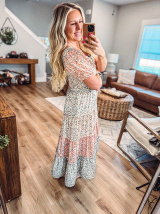 Effortlessly Flattering Pastel Patchwork Midi Dress