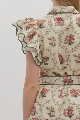 Fall In Love Floral Print Flutter Sleeve Mini Dress