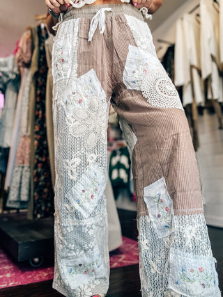 POL Sunset Patch Relaxed Pant-Chocolate Stripe