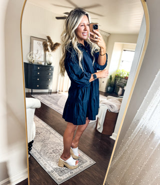 Tiered Button-Up Shirt Dress-Black