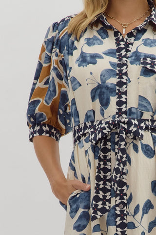 Botanical Print Midi Shirt Dress