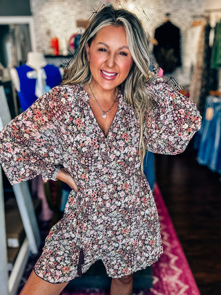 Floral Mesh Long Sleeve Romper