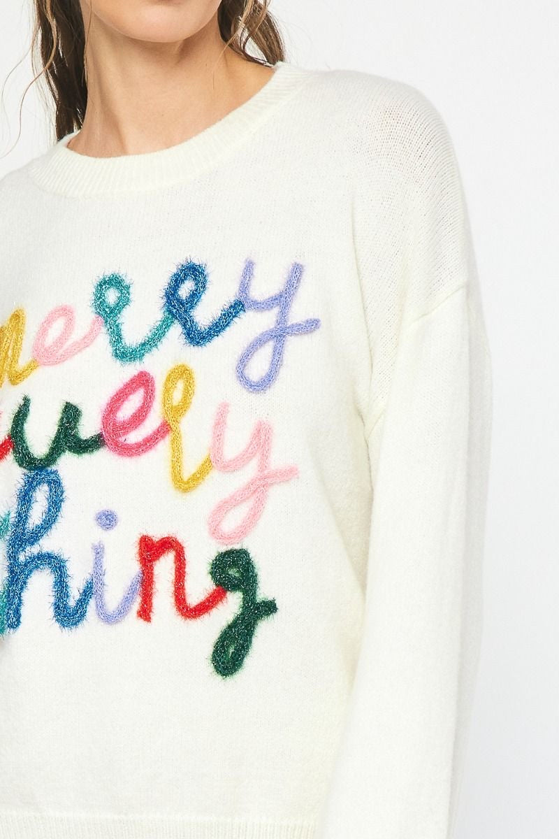 Merry Everything Tinsel Ivory Sweater