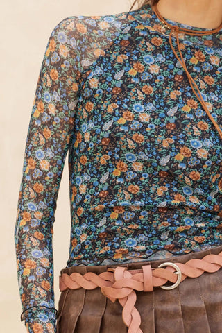 Blooming Bright Floral Mesh Thumbhole Top