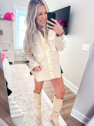 DOORBUSTER Floral Printed Twill Contrast Detail Stripe Shacket