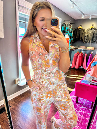 Style Is In Bloom Apricot Denim Jumpsuit