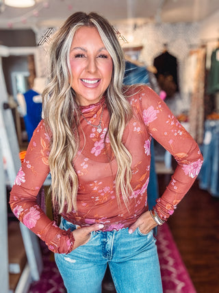 Layer It Up Brick Floral Mesh Top