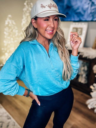 DOORBUSTER Love This Way Half-Zip Sweatshirt-Sky Blue