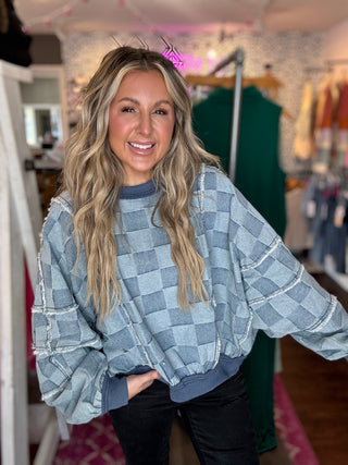 Just Being Trendy Denim Gingham Top