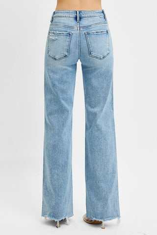 Risen Tummy Control Mid Rise Wide Jeans -Light