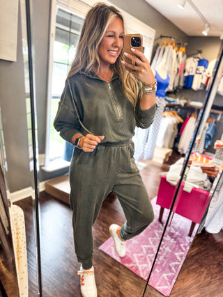 Oh So Comfy Olive Jumpsuit