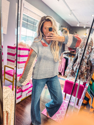 Cozy Colorblock Crochet Sleeve Hoodie