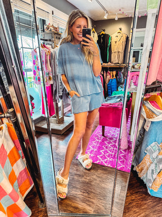 Everyday Comfort Denim Blue Ribbed Top and Shorts Set
