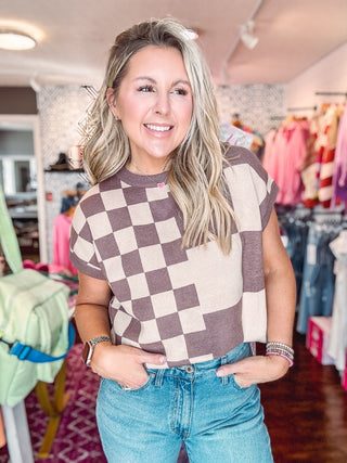 Coco And Taupe Checkered Sweater Top