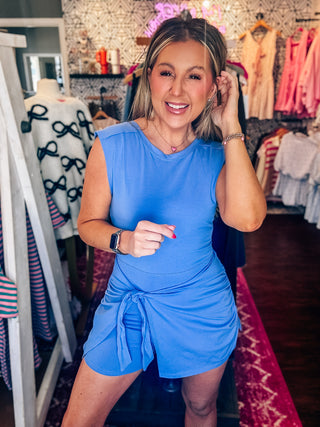 Athletic Wrap Around Romper Dress Blue