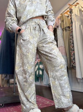 Camo Print Casual Knit Barrel Pants-Taupe