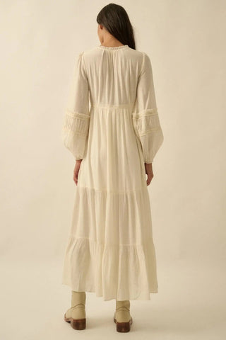 Love Abounds Button-up Balloon-Sleeve Maxi Dress - Cream
