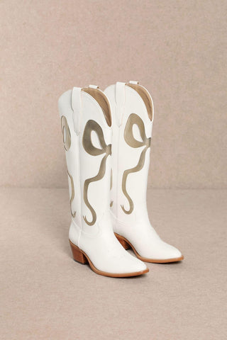 Boots With The Bow White And Gold