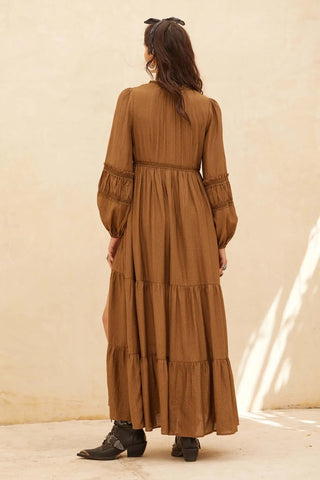 Love Abounds Button-up Balloon-Sleeve Maxi Dress - Chocolate