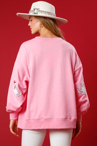 Pink Sequin Santa Pullover