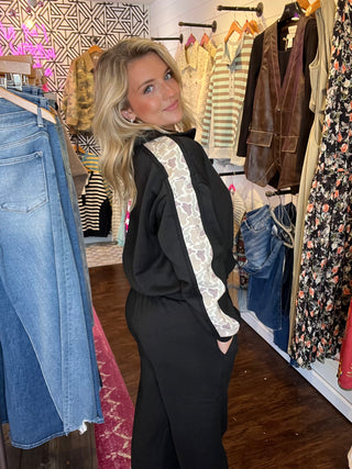 Two Piece Black Set with Duck Camo Stripe